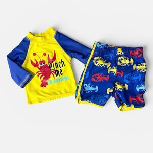 Candlesticks Kids 2-Piece Lobster Swim Set - Rash Guard & Trunks - 18M